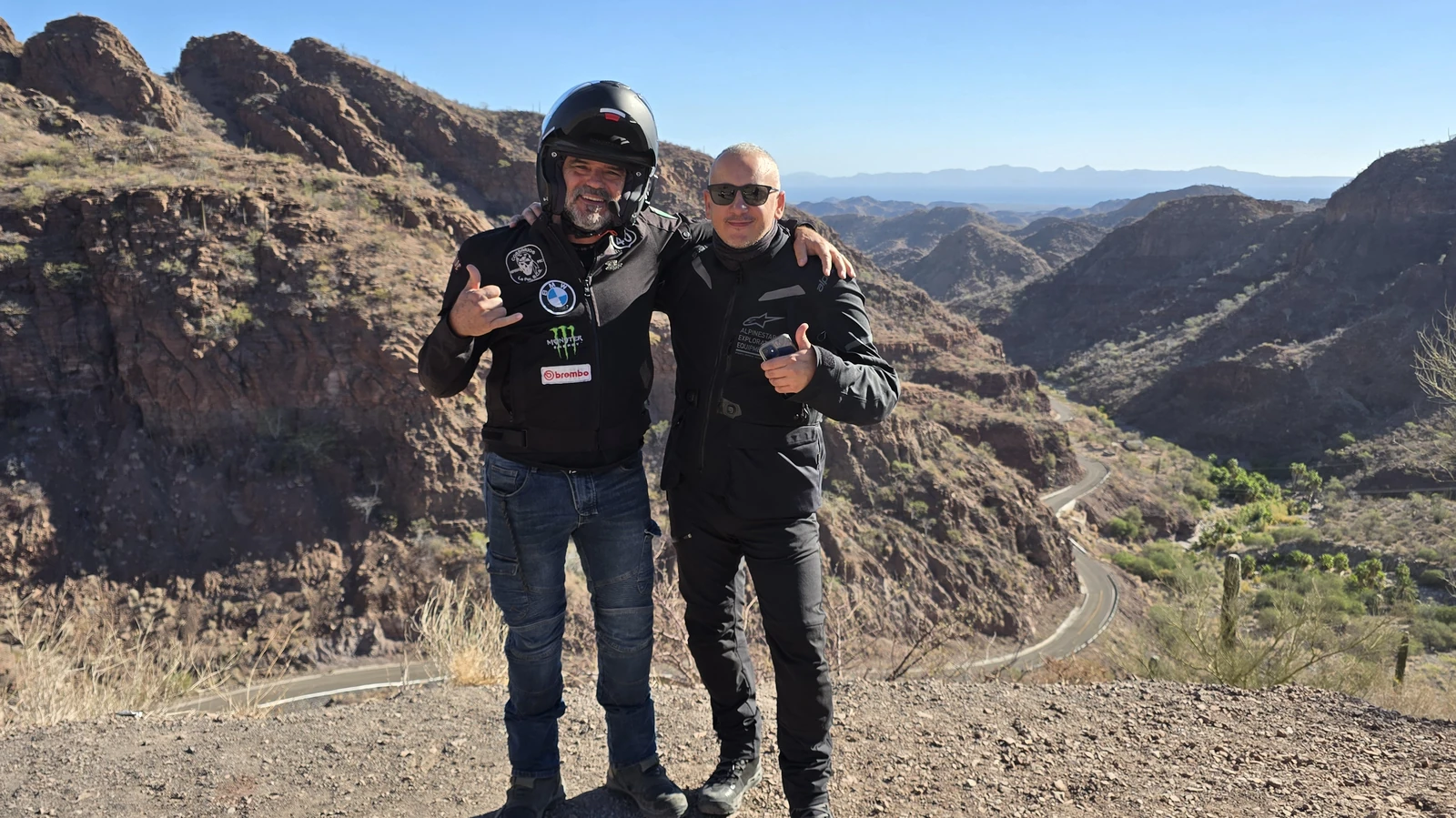 Two Changos at a mountain viewpoint near San Javier in Baja California Sur